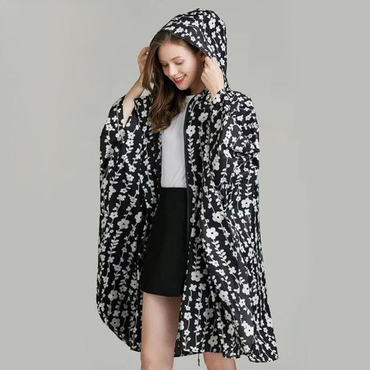 Black Flowers Raincoat PawParadiso